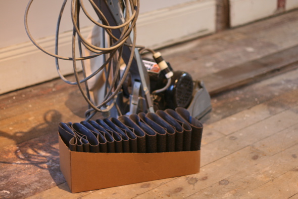 floor sander, sanding 100 year old pine plank floors