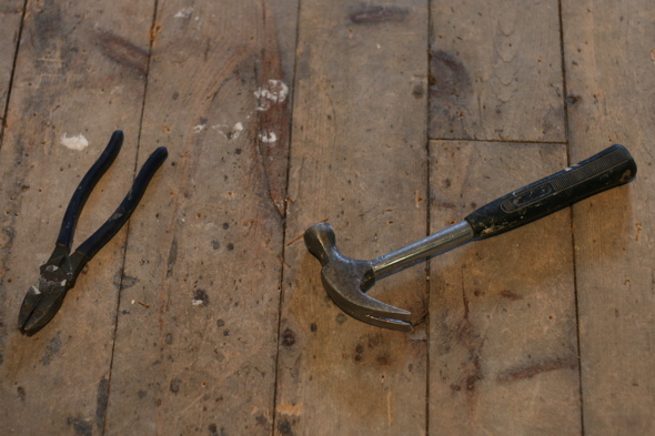 pulling nails from old pine plank floors