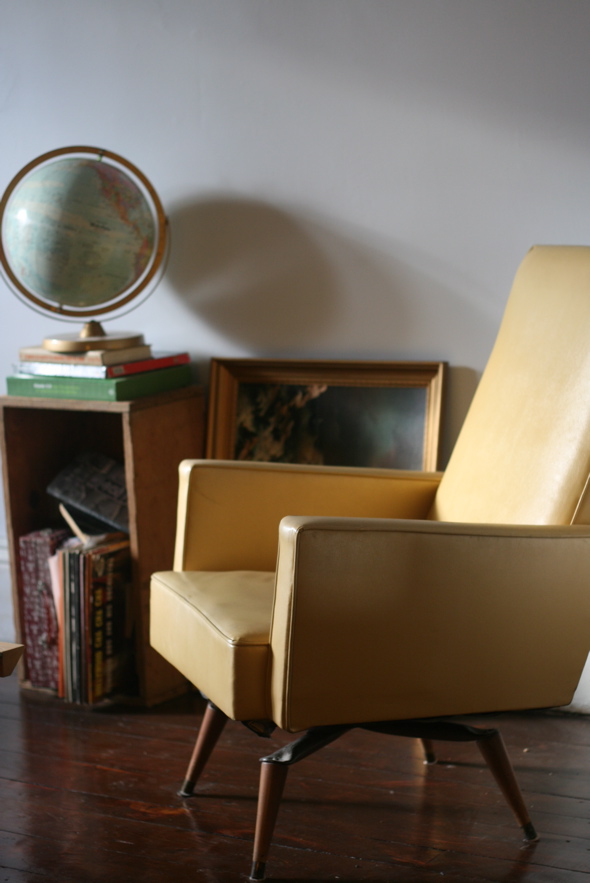 vintage yellow vinyl chair, interior design