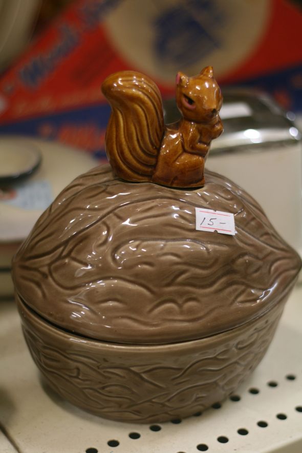 Antique Avenue, antiques, Hamilton, Ontario, Ottawa Street, ceramic squirrel sitting on giant nut