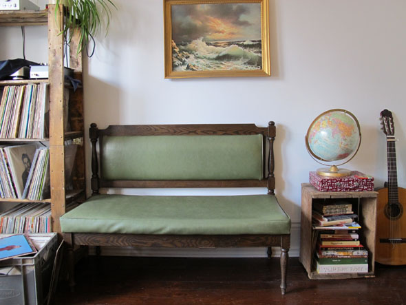 curbside find, green vinyl bench
